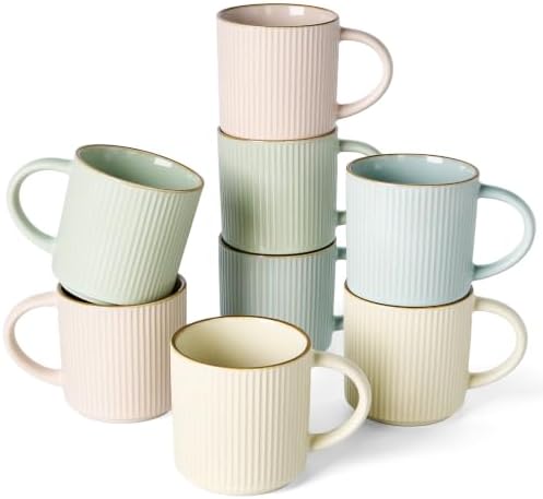 famiware Coffee Mug Set of 8, Star 12 oz Ceramic Mugs Cups Set with Handle by Famiware