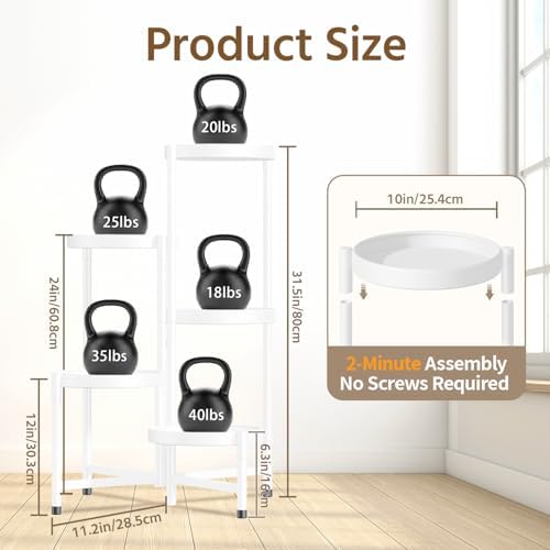 LASZOLA Plant Stand Indoor with 10 Inch Large Metal Tray, 5 Tier White - Image 3