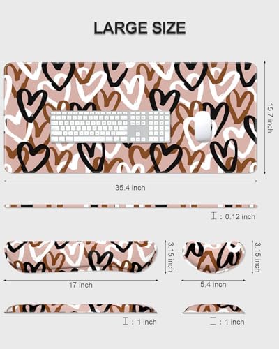 Auhoahsil Large Mouse Pad with Wrist Rests for Keyboard & Mouse, Thick Soft Ergonomic Memory Foam Wrist Supports, Big & Long Desk Mat 35.5 x 15.7 in, for Office Gaming Computer, Brown Heart - Image 7