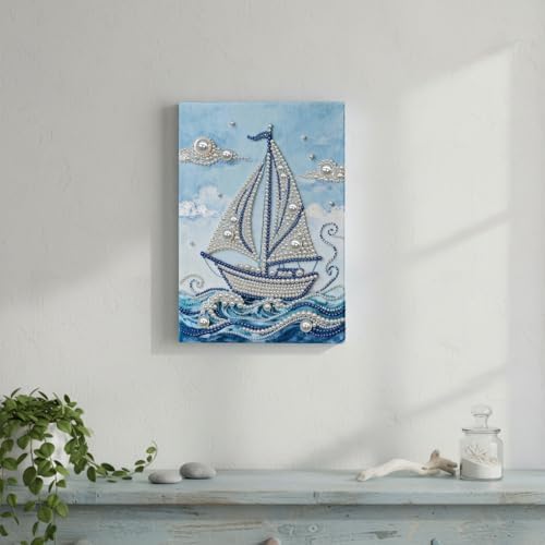 LQCrafK DIY Pearl Art Painting Handcraft Kit for Adults Beginners, Creative Design, Healing Stress-Relieving Home Wall Decoration, with Framed Painting and Tools-Sailboat-2 - Image 5