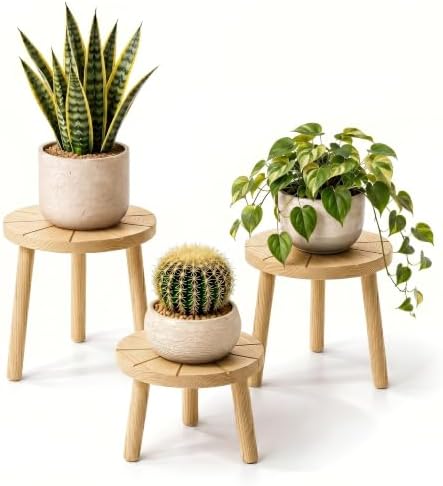 Delma Wood Plant Stands 3-Pack Indoor, Plant Stool, Light Brown by Delma