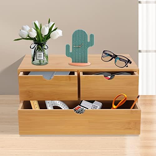 Gdrasuya10 Bamboo Desk Organizer, Drawer Tabletop Storage Organization Box for Office Home Toiletries Supplies, No Assembly Required - Image 3