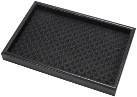 Valet Tray Leather Base Wooden Catchall Tray, Black Rattan Weave by Unknown