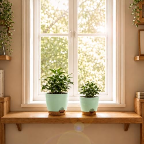 Utopia Home Self Watering Pots for Indoor Plants 6.8"/6.4"/5.9"/5.5"/4.9" Set of 10, Planters for Indoor Plants, Small Multi-Size Flowerpot, Plant Pots with Drainage & Reservoir (Olive Green) - Image 2