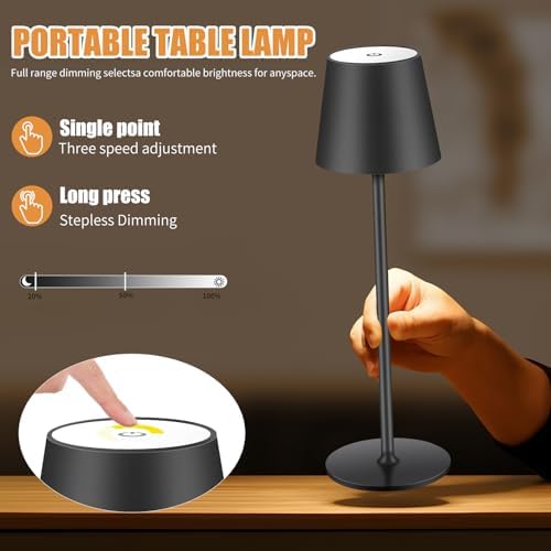 2 Pack Cordless Table Lamp,Portable LED Desk Lamp, 6000mAh Battery Operated, 3 Color Stepless Dimming Up, for Restaurant/Bedroom/Bars/Outdoor Party/Camping/Coffee Shop Night Light - Image 4