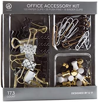 U Brands Office Accessory Kit, Office Supplies (Black, White and Gold) by UBrands