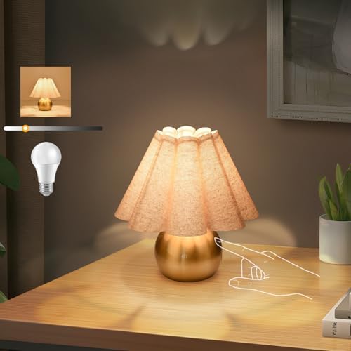 Gold Small Touch Control Table Lamp for Bedroom, Brass Gold Bedside Lamps for Nightstand, Cute Mini Small Table Lamps for Small Spaces with Scalloped Shade for Kitchen Counter, Bookshelf, Living Room by Unknown