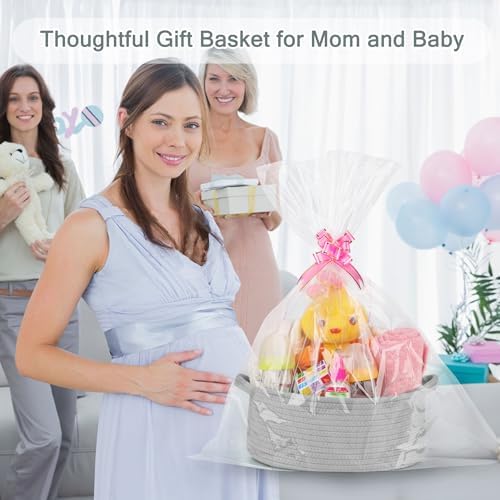COMSE Empty Small Gift Basket with Bag & Ribbons, Cool Gray - Image 3
