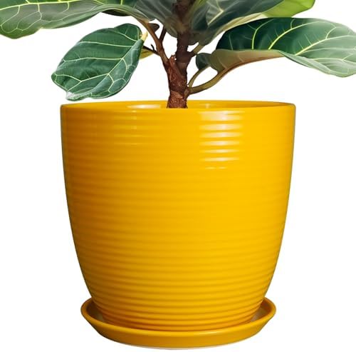 12 Inch Pots for Plants - Ceramic Planter for Indoor Plants Large Plant Pot with Drainage Hole and Saucer Round Outdoor Flower Pot for Garden Home Patio Office Yellow by EPFamily