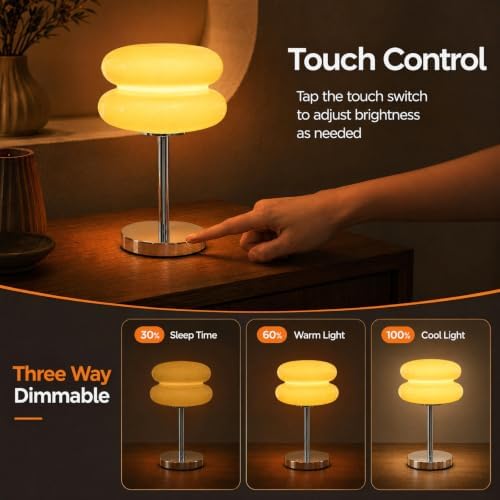 Senzoy Double-Layer Tart Night Light, Glass Mushroom Table Lamp, Yellow - Image 3