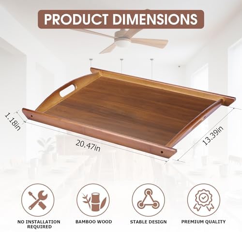 Wood Serving Tray, Wooden Tray with Handles, 20.47 inch Square Decorative Serving Trays Platters for Home, Party, Coffee Table,Dining Table & Countertop - Image 2