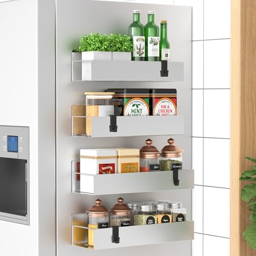 HuggieGems Metal Magnetic Spice Rack for Refrigerator Silver, 4 Pack by HuggieGems