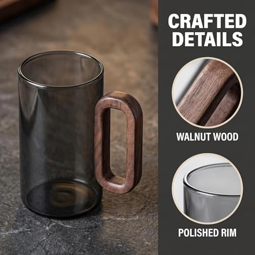 12OZ Borosilicate Glass Coffee Mug with Walnut Handle - Image 6