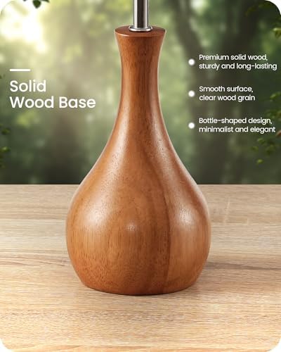 Green Table Lamp, 14.2" Small Bedside Lamp, Wood Table Lamp with Green Linen Lampshade & Dark Wood Base, Modern Nightstand Lamp for Bedroom, E26 Base, Bulb Not Included, LJ09TL05 - Image 4
