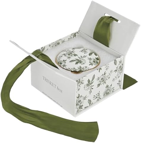 Sweet Water Decor Green Delft Round Trinket Box, Jewelry Storage for Bathroom Counter or Nightstand, Ring Holder for Bridal Shower, Wedding, or Home, Elegant Jewelry Holder & Organizer for Women - Image 4