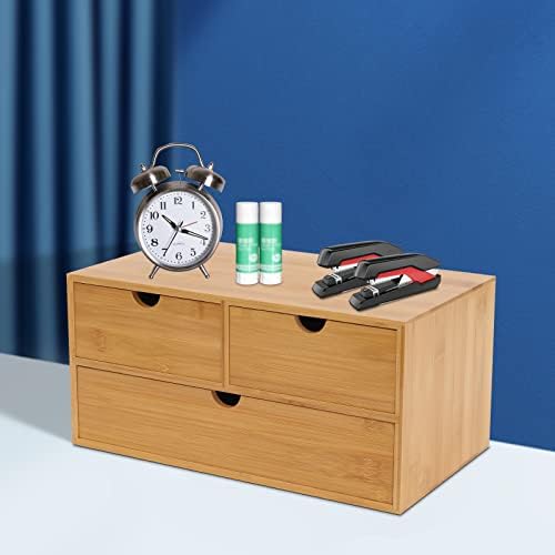 Bamboo Desk Organizer, Wood Desktop Storage Box for Office Supplies, Cosmetics, Stationery, No Assembly Desktop Organizers and Accessories for Home, Office, Study Table (3 Drawers-B) - Image 4