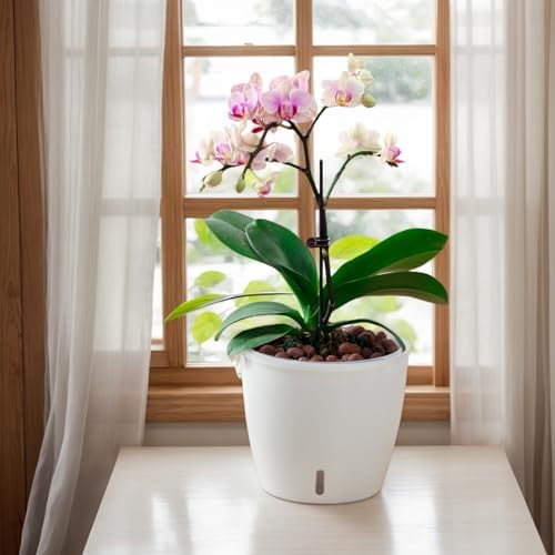 Self-Watering Pots for Indoor Plants, 8-Pack Self Watering Planter with Drainage Holes, Small African Violet Pots with Water Indicator, 5 Packs 5''/3 Pack 6.7'' Orchid Pot, White - Image 4