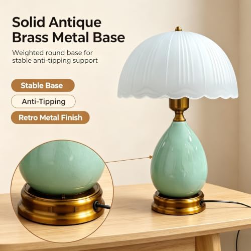 Vintage Ceramic Table Lamp, Green, 15" - Image 5