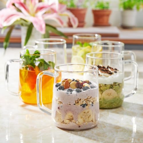 Large Glass Coffee Mugs, 20 oz Glass Coffee Cups Set of 6, Clear Borosilicate Glass Mugs with Handles for Cappuccino, Tea, Latte, Hot/Cold Beverages, Wine, Americano - Image 6