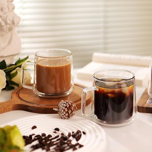 CNGLASS 15oz Double Walled Glass Coffee Mugs,Large Insulated Glass Mugs with Handle,Clear Coffee Cups for Espresso,Latte,Cappuccino,Tea,Set of 2 - Image 6