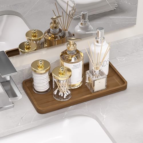 Weenson Bathroom Vanity Tray for Soap Dispenser, Perfume, Makeup, Dresser Jewelry, Decor, Candle, Bamboo Kitchen Tray for Counter Coffee Spice Salt Brown Toilet Tank Tray11.81”L x 6.1”W x 0.79”H - Image 5