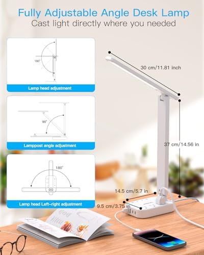 LED Desk Lamp, 10Ft Power Strip with 3 Outlets 4 USB Ports(2 USB C), White - Image 6