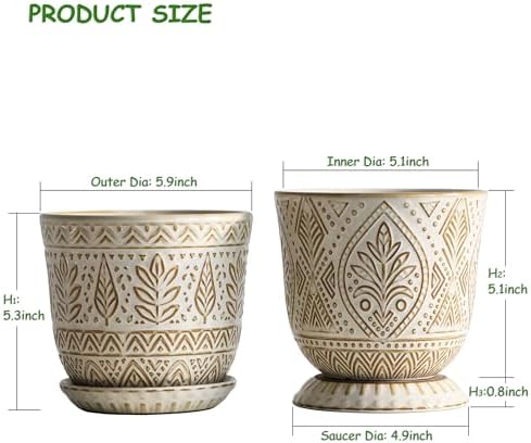 Gepege Ceramic Plant Pots, 6 Inch Indoor Planters with Drainage & Saucers - Image 2