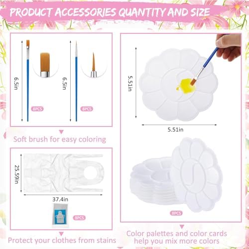 Tenceur 72 Pieces Pre Drawn Canvas Kit 8" x 10" Paint and Sip Kit for Adults DIY Painting Party Pre Printed Stenciled Canvas with Design Easels Aprons Brushes for Party Gifts(Flowers) - Image 3