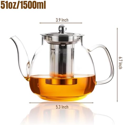 PARACITY Glass Teapot with Infuser, 50 oz Stovetop Kettle for Loose Tea - Image 3