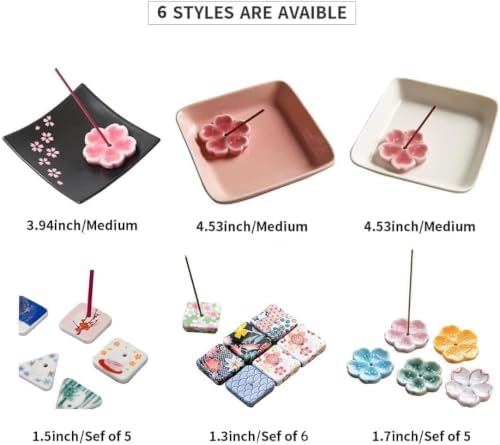 Japanese Cherry Blossom Ceramic Handmade Cute Incense Stick Holder or Incense Burner Holder, Unique Ash Catcher Inscent Tray and Decorative Gift, Home Decor 3.96 inches, Square Black - Image 5