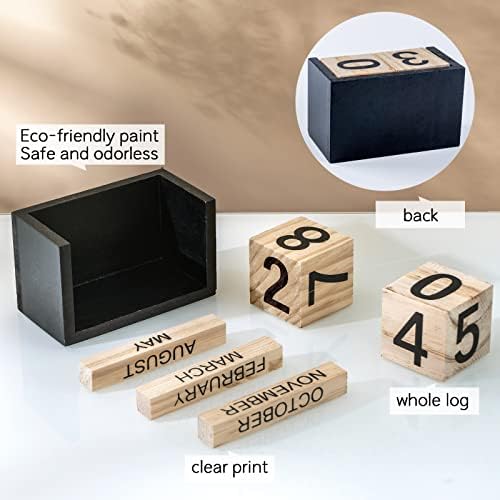 Notakia Wooden Gaobei Desk Blocks Calendar Perpetual Block Month Date Display (Large Black Wood Color) - Image 4