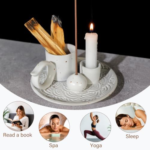 5 in 1 Ceramic Palo Santo Burner Holder for Sage, Incense Sticks & Candle - Image 3