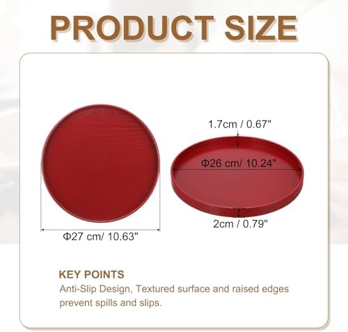 Wooden Serving Tray Round Wood Serving Tray Decorative Platter, 10.6 Inch Fit for Home Decor Kitchen Coffee Table Candle Holder, (Red) - Image 2