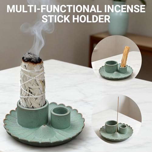 Multifunction Incense and Candle Holder for Burning Sage, Palo Santo, Ceramic Incense Stick Holder for Palo Santo Burner, Sage Holder for Yoga, Meditation, and Energy Cleansing (Green) - Image 4