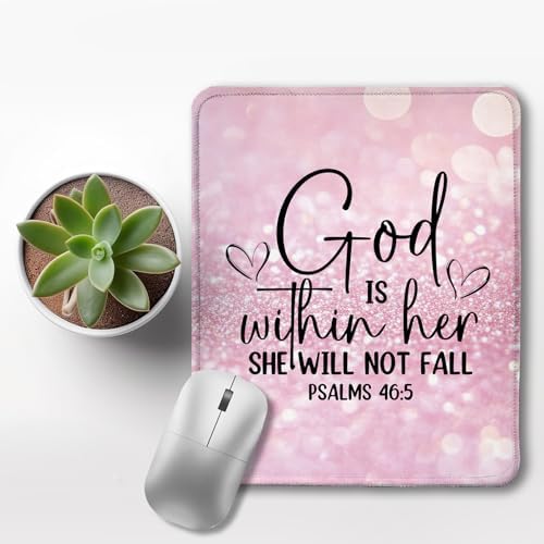 Pink Glitter Christian Mouse Pad, God is Within Her She Will Not Fall Bible Verse Mouse Pads for Wireless Mouse Computers Laptop Desk Accessories, Christian Gifts for Women, 9.5x7.9 Inch - Image 3