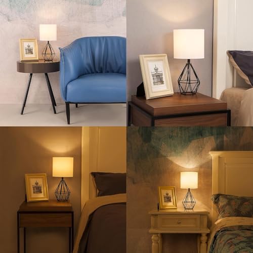 Black Bedside Table Lamps Set of 2, Small Nightstand Lamps for Bedroom, Modern Desk Lamps with TC Fabric Shade Geometric Metal Base for Living Room Study Office Farmhouse - Image 5