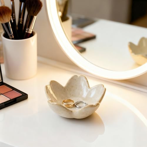 Stone-Gray Flower Ceramic Jewelry Tray Bride Ring Dish, Small Trinket Bowl - Image 4