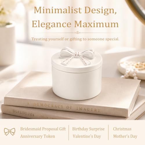 Hipiwe Ceramic Jewelry Box with Bow-knot Lid, for Nightstand Vanity Decor - Image 2