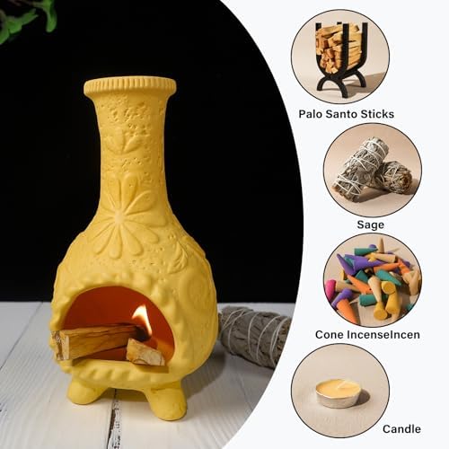 Yellow Floral Palo Santo Chiminea,Smudge Stick-Incense Cones Burner Holder - Image 5