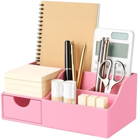 HBlife Acrylic Desk Organizer with Drawer, Pen & Pencil Holder, Multifunctional Desktop Caddy for Office Supply and Organization (All Pink) by HBlife
