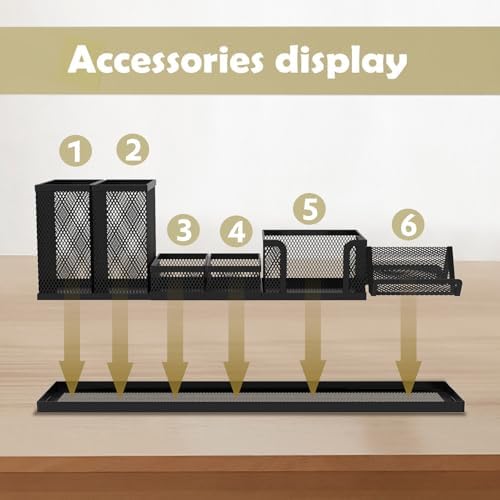 Pen Holder for Desk, 6-Piece Mesh Desk Organizer with Phone Holder, Black - Image 2