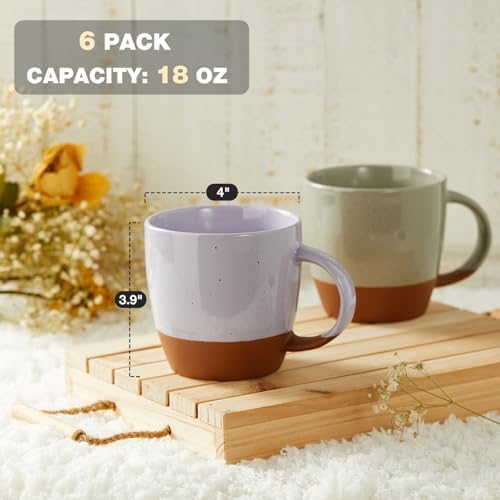 Morandi Color Ceramic Coffee Mugs Set of 6 (Large),18 oz Coffee Cups with Handle, Latte Mug, Big Mug for Women, Men, Great for Tea Hot Chocolate, Microwave Safe, Modern, Unique Style for Any Kitchen - Image 3