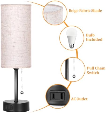 Bedside Table Lamp for Bedroom,Small Lamps for Night stands with Pull Chain - Image 4