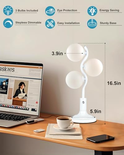 Lightdot Mid Century Globe Table Lamp Dimmable Modern White Desk Lamp - Image 2