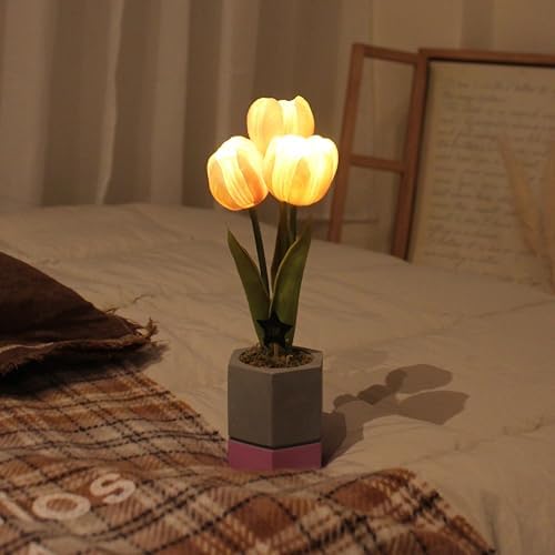 Cordless Flower Table Lamp, LED Battery Operated Portable Light, 2 AA Batteries Included, Bedroom Livingroom Home Decor Night Light, Korean Designer Floral Lamp, Purple by VIAKSTUDIO