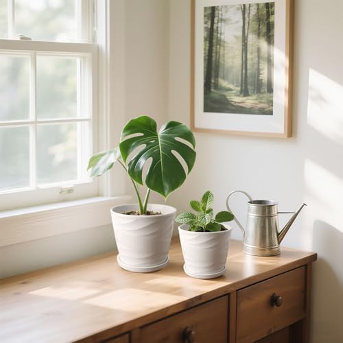 Ceramic Plant Pot, 6.7 + 5.5 Inch, White - Image 4