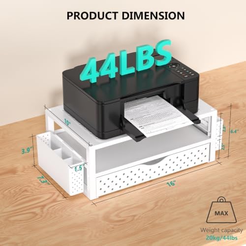 WALI Desk Organizer with Drawer and Pen Holder, 3 Tier Computer Monitor Stand for Home Office Supplies, Laptop Stand Riser for Computer, Laptop, Printer(PTT004-W), 1 Pack, White - Image 2
