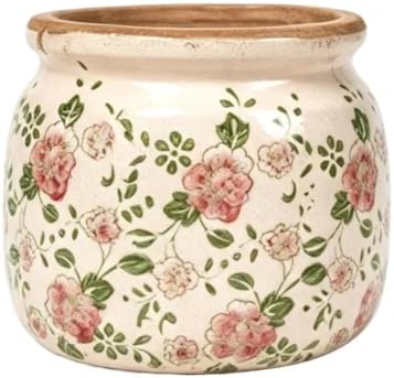 Small Ceramic Planter with Drainage – 4 Inch Vintage Flower Pot (Flower) by PotSonntag
