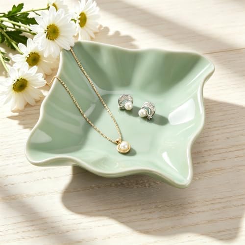 HOME SMILE Ceramic Ring Dish Green Wavy Square,Trinket Dish Ring Holder Jewelry Tray Cute Vanity Organizer Aesthetic Nightstand Bathroom Room Decor - Image 2
