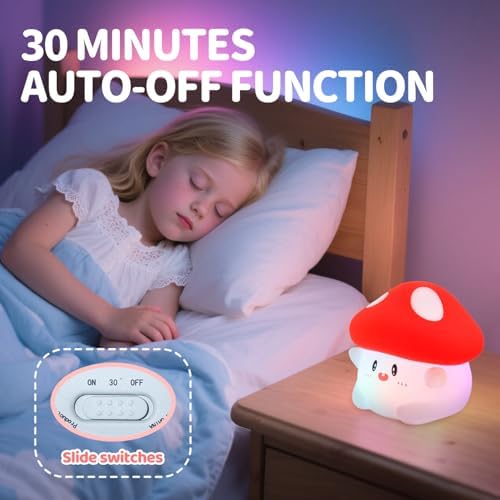 Rytinazzz Silicone Night Light for Kids, 50H Long Battery Mushroom Lamp, RGB Color Changing Mood Light, Gift for Kids, Rechargeable Tap Control, Dimmable Bedside Light - Image 6